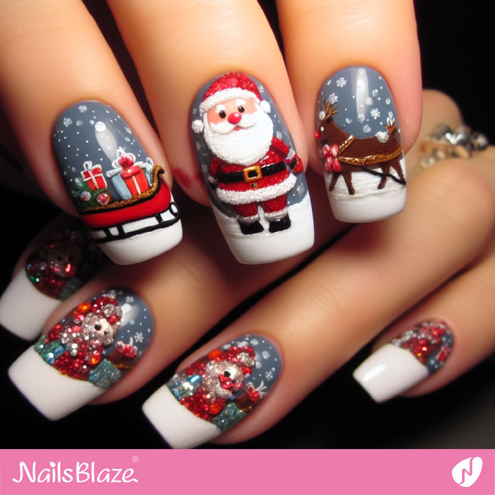 Santa Claus and a Sledge of Presents Nail Design | Christmas | Winter - NB1327